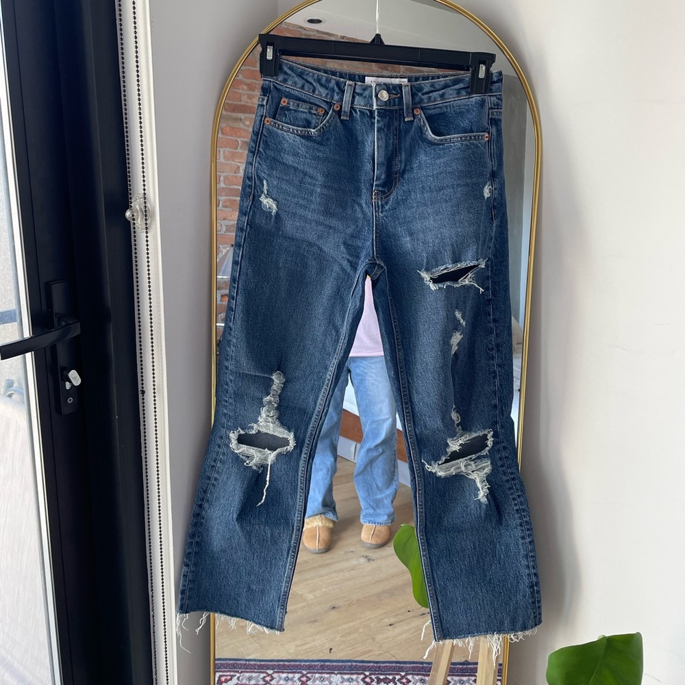 Topshop Mid-blue Straight Ripped Jean US26